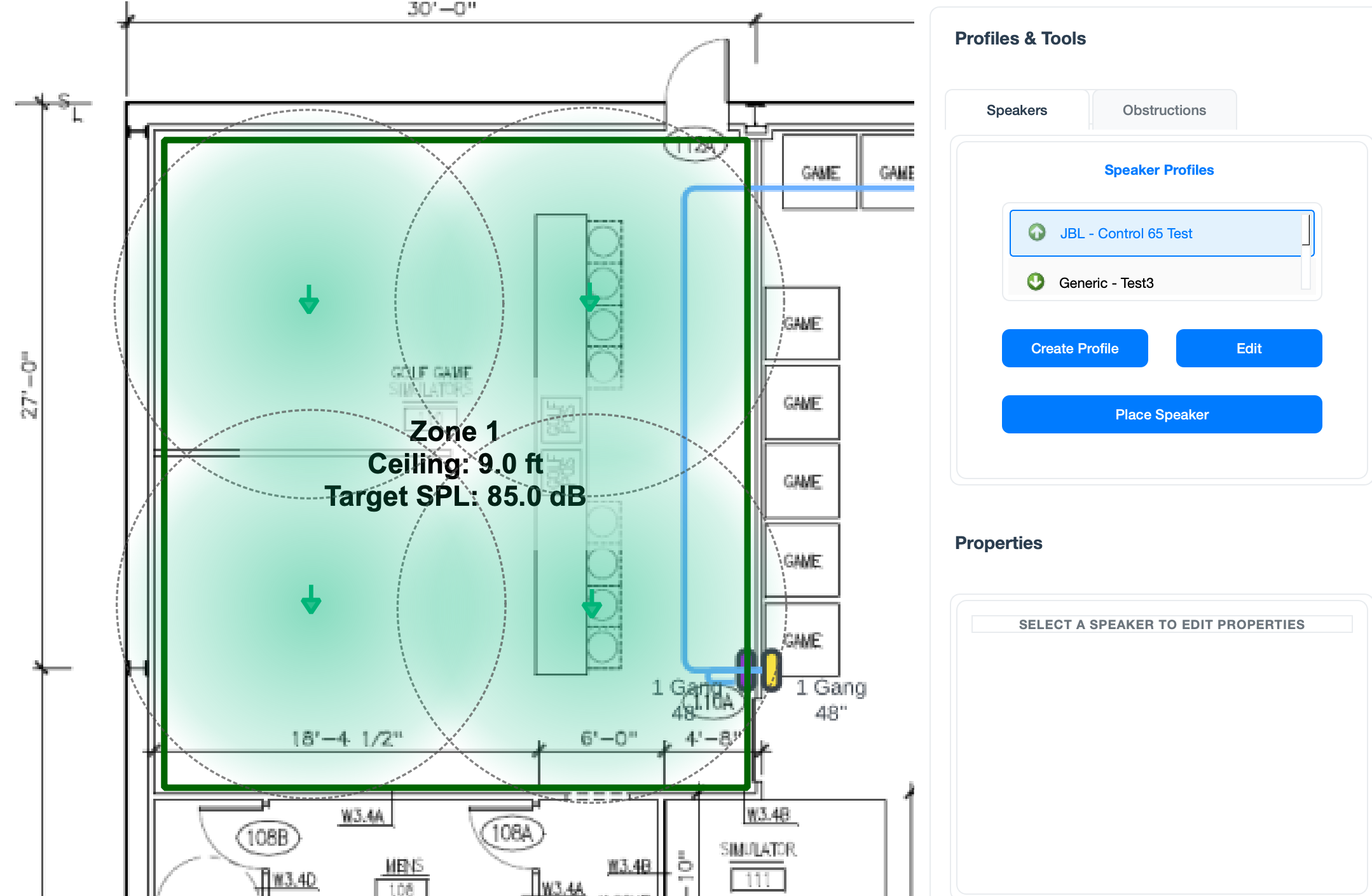 Place and position speakers